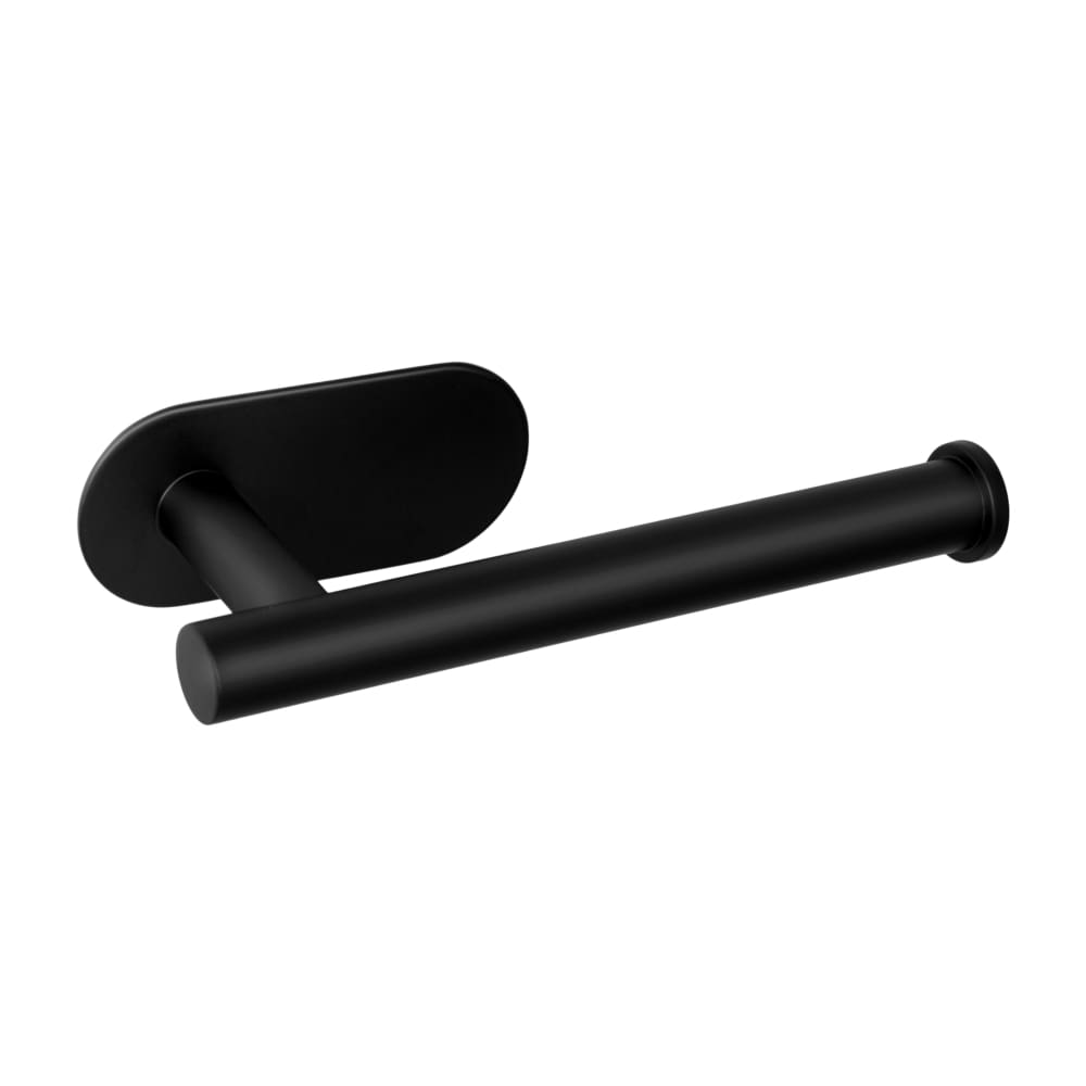 Stick-on stainless steel toilet roll holder in black